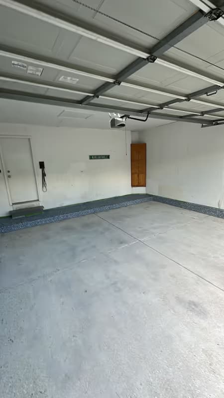 Flake epoxy floor detail showing chip depth and gloss level